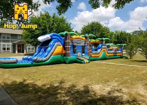 Palm Tropical Inflatable Bouncer Combo Commercial Outdoor Inflatable Castle