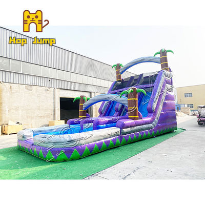 Purple Palm Tree Marble Inflatable Water Slide With Water Pool