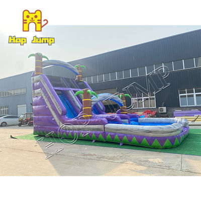 Purple Palm Tree Marble Inflatable Water Slide With Water Pool