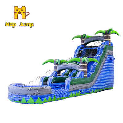 Purple Palm Tree Marble Inflatable Water Slide With Water Pool