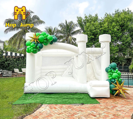 17ft White Wedding Bouncer Slide Combo  Inflatable Bounce House Combo With Slide